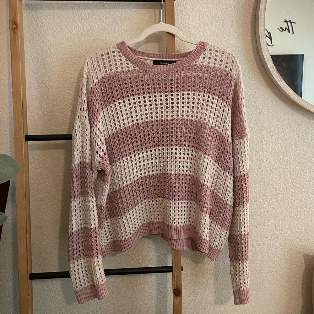 FOREVER 21 Striped Sweater Pink and Cream